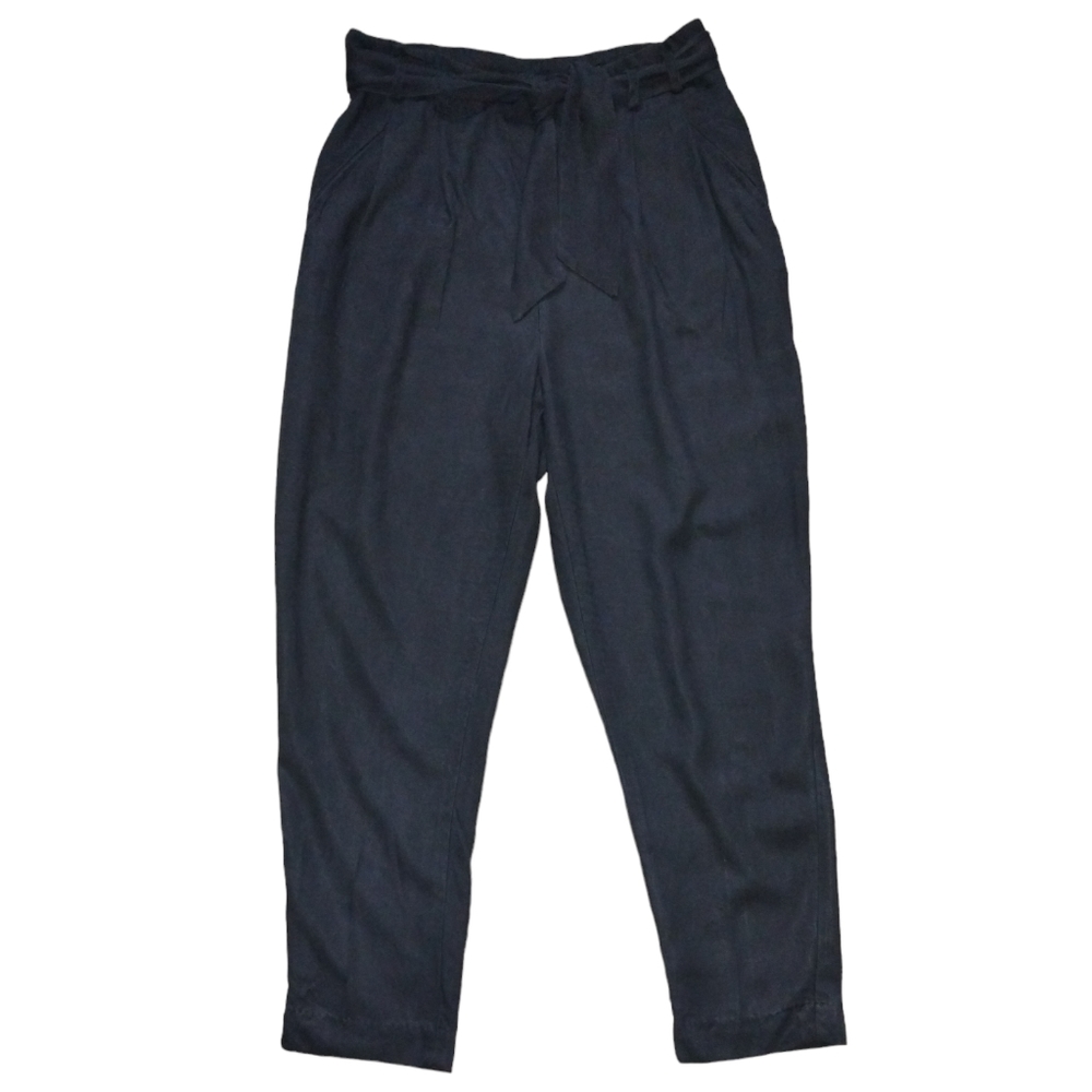 H&M Conscious Women's Black High-Rise Belted Linen Crop Pants